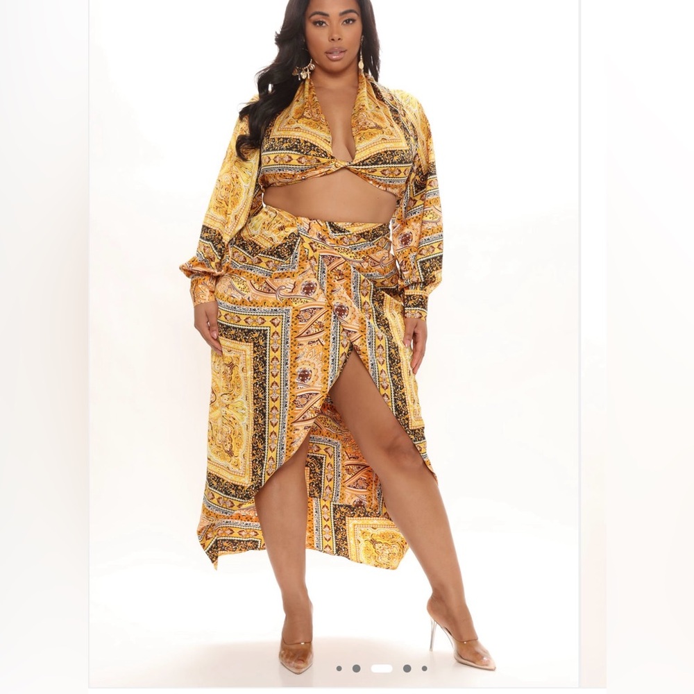 Fashion Nova Gold Satin Skirt Set